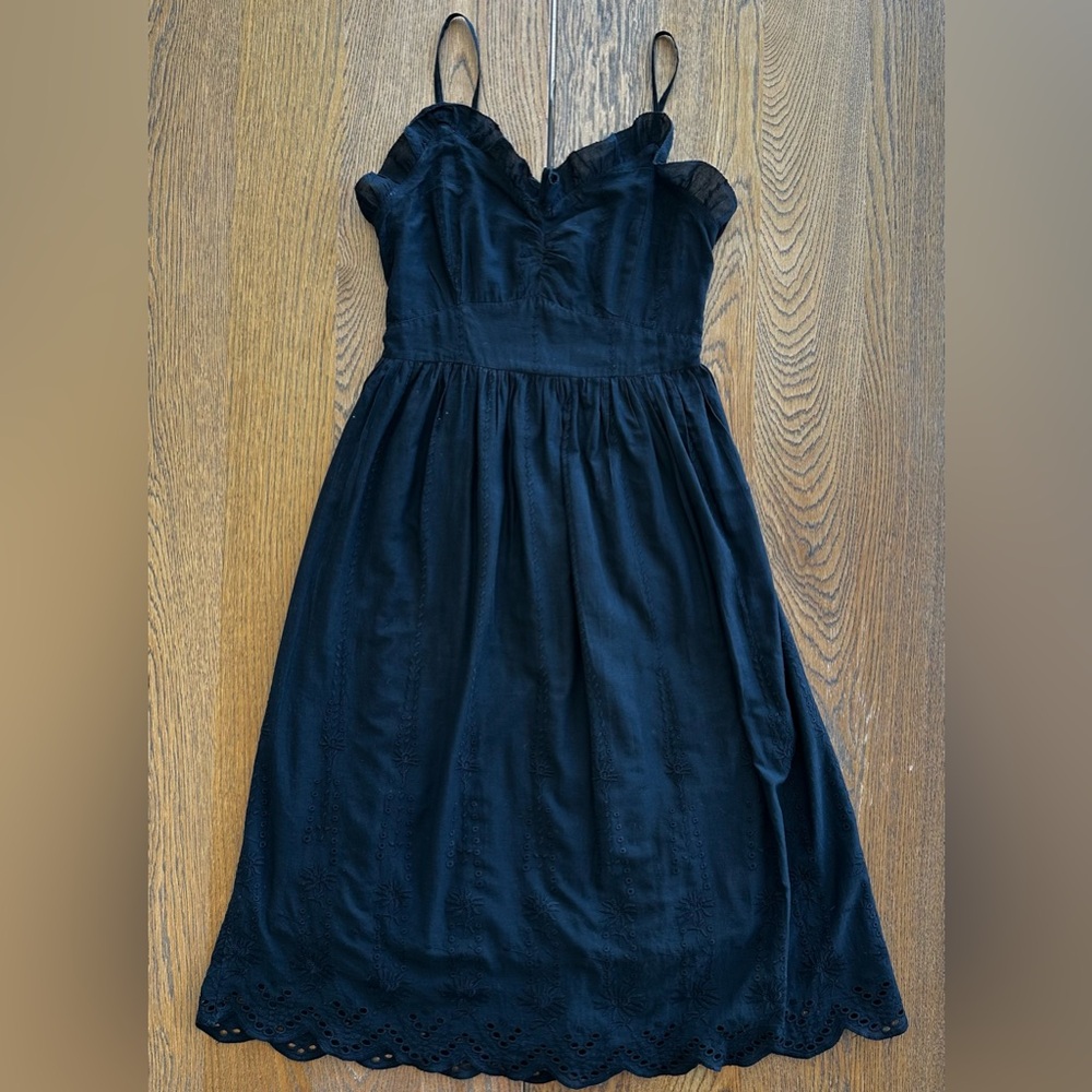Mango Black Cotton Spaghetti Strap Midi Summer Spring Casual Dress Eyelet - Picture 2 of 14